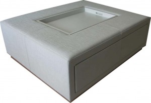 Coffee table ottoman with storage space.